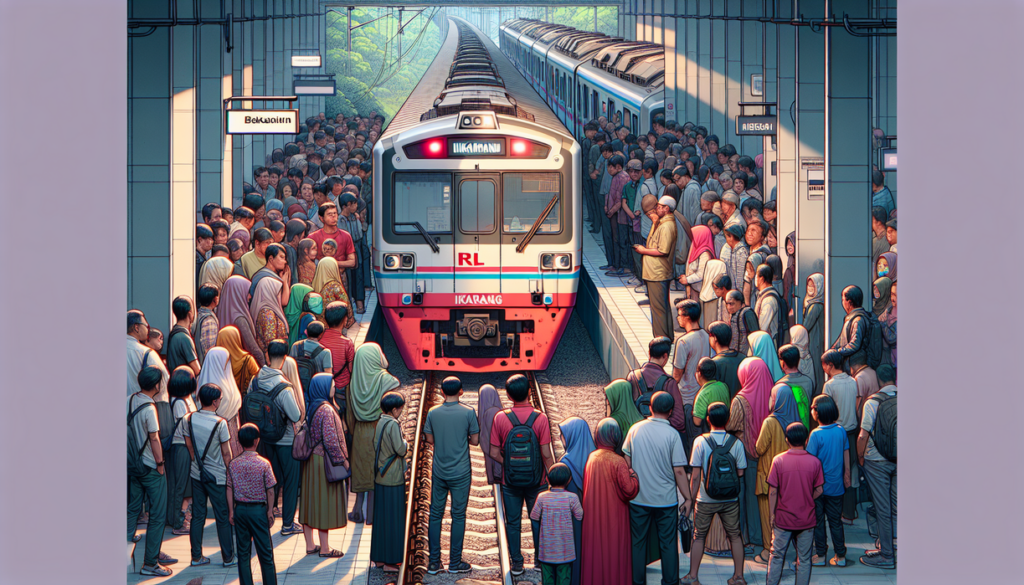 Alt_text: KRL Cikarang-Bekasi terhenti; penumpang menunggu info penyebab gangguan layanan kereta.