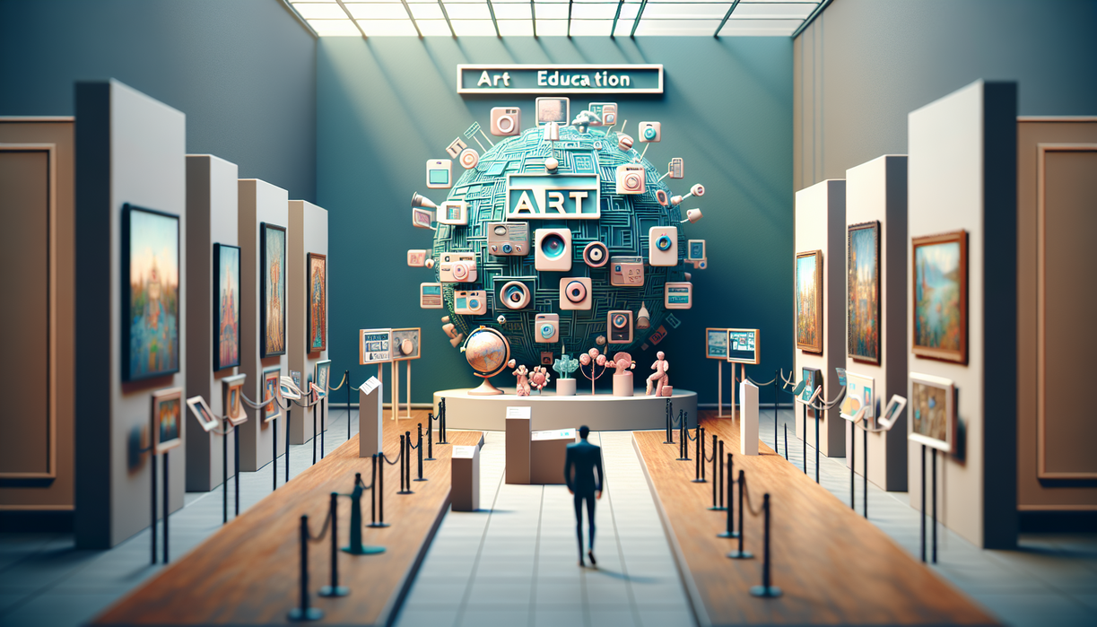 alt_text: Pameran seni siswa menampilkan karya digital dan tradisional dalam era internet.