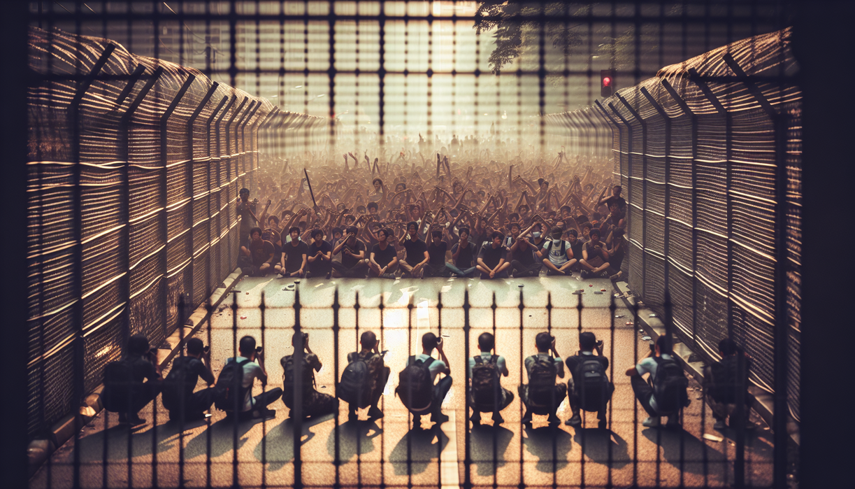 alt_text: Demo honorer Mamuju ditanggapi secara represif, menggambarkan ketegangan antara masa dan kekuasaan.