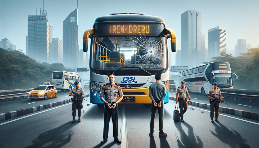 alt_text: Petugas Dishub menegur sopir bus Trans Jatim yang mengemudi secara ugal-ugalan di jalan.