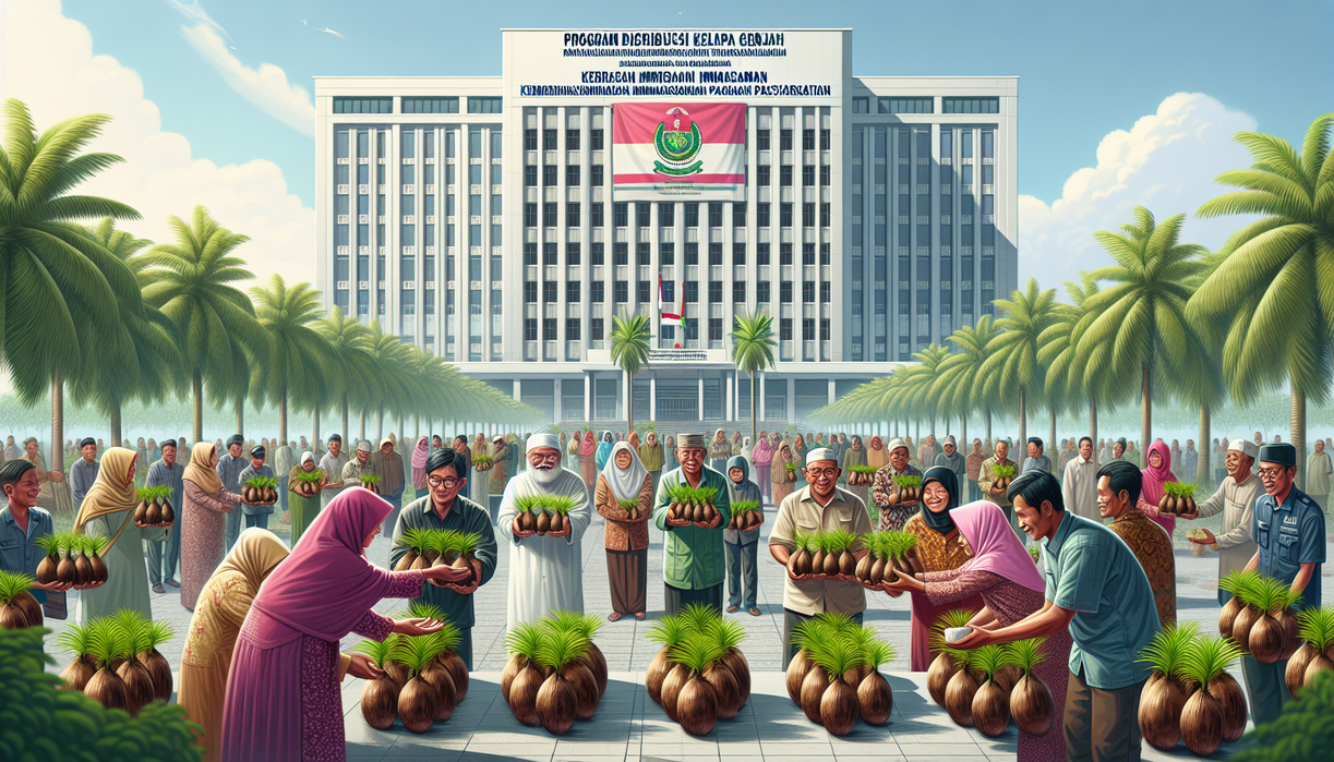 alt_text: Para petani menanam bibit kelapa genjah di acara Gerakan Nasional di Tangerang.