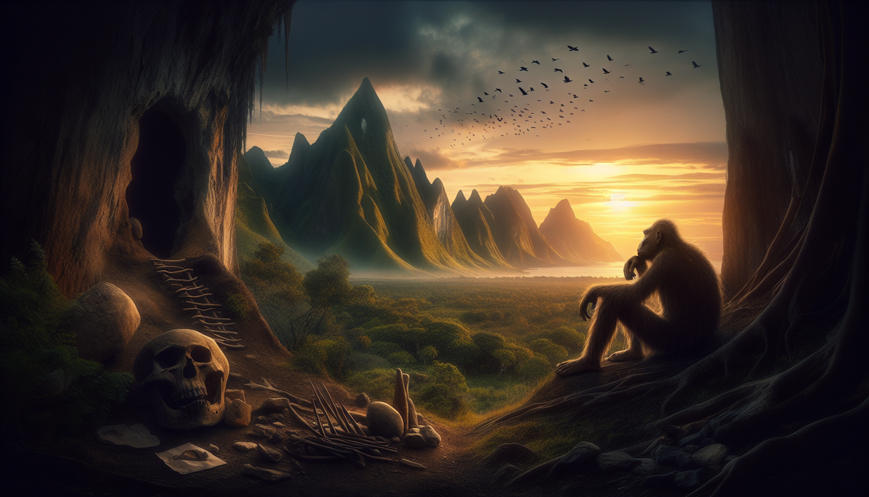 alt_text: Ilustrasi Homo Floresiensis dan perubahan lingkungan menghilangkan habitatnya di Flores.