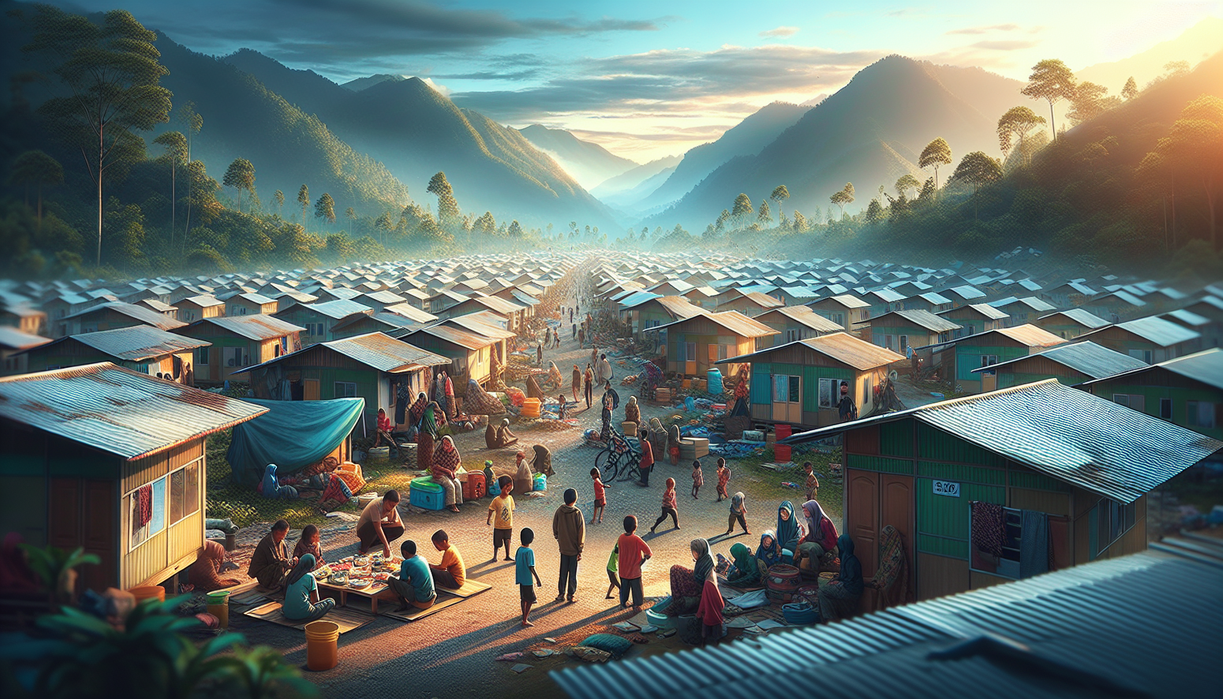 "alt_text": "Hunian sementara di Maninjau untuk penyintas bencana, simbol harapan baru."