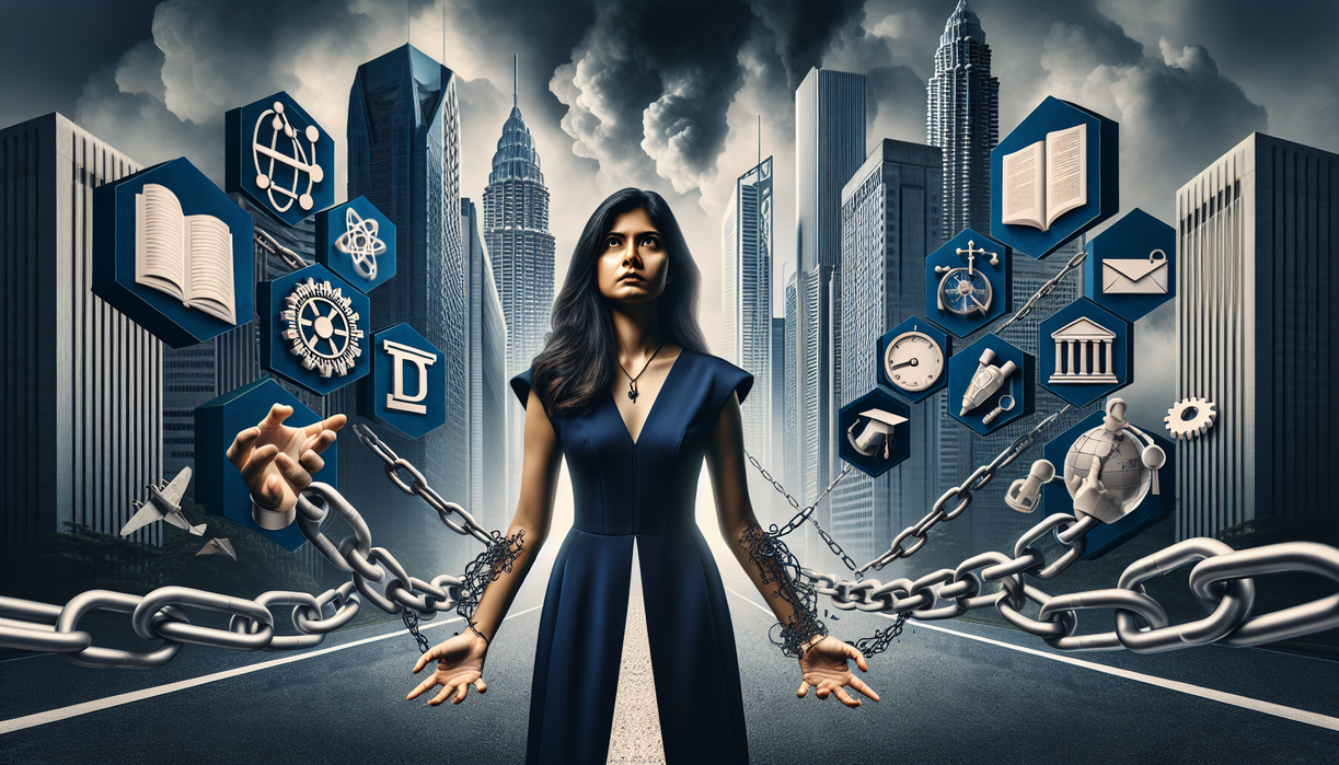 alt_text: Poster mendukung perempuan di bidang STEM, melawan batasan sosial dan standar yang membatasi.