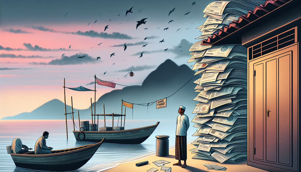 alt_text: Nelayan berusaha menavigasi izin rumit dalam era digital marketing.