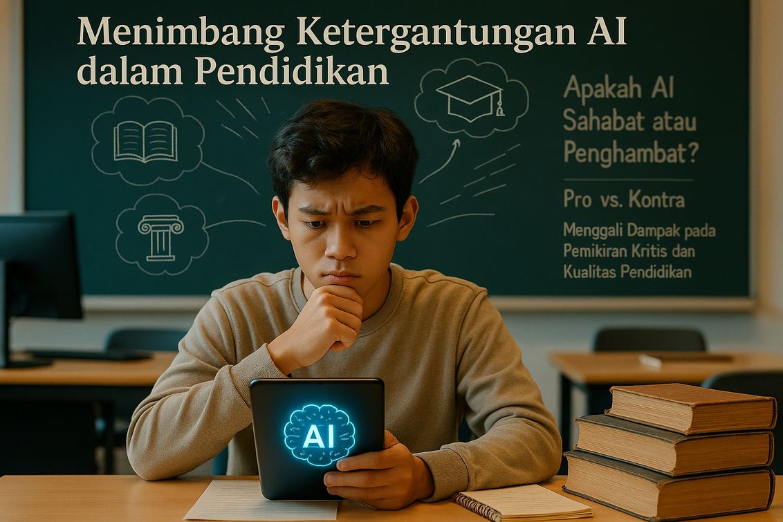 alt_text: Representasi ketergantungan AI dalam pendidikan dan pemasaran, tantangan era modern.