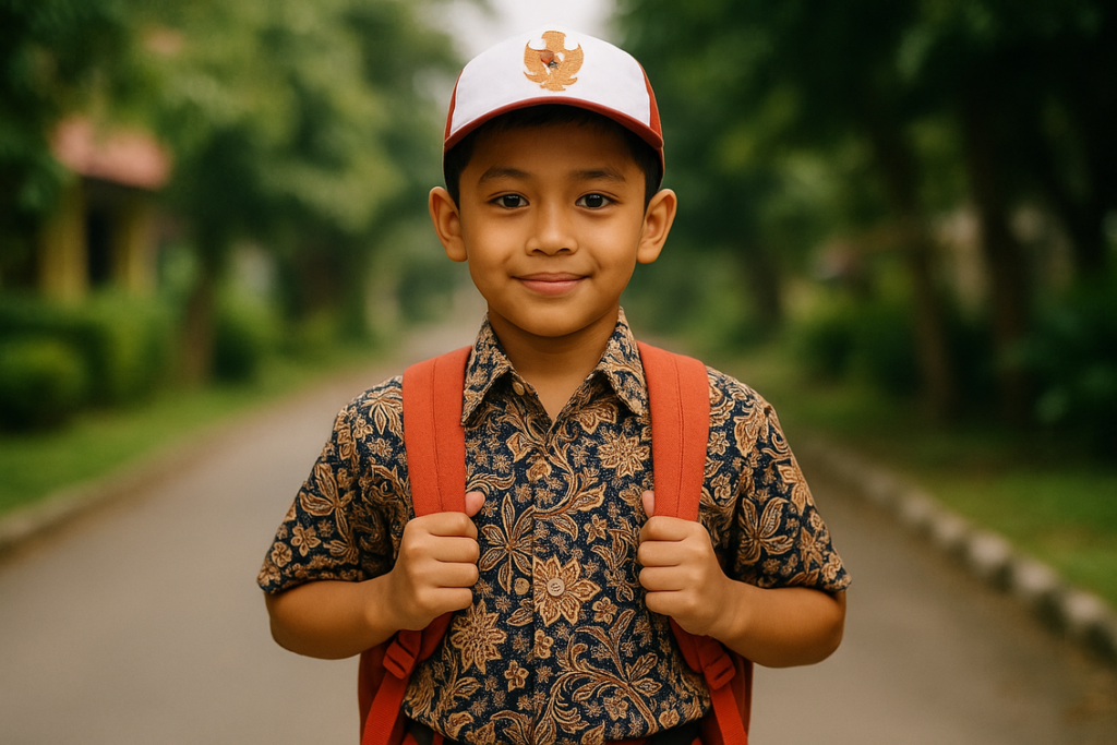 "alt_text": "Yota Balad berbagi mimpi batik gratis kepada siswa SD dalam acara edukatif."